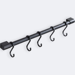 MIAOHUI Kitchen Rail with Hooks Pan and Pot Hangers for Kitchen Wall Mount Kitchen Utensil Rack with Removable S Hook Aluminum (17.3inch_Black_5Hooks) Rieworkes