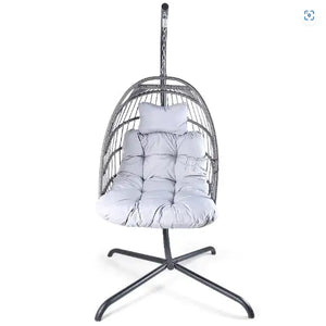 Swing Egg Chair With Stand Indoor And Outdoor Rattan Patio Basket Sling Chair With C-bracket, Patio Wicker Folding Sling Chair Rieworkes
