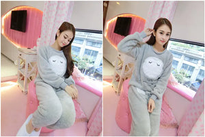 Women's Winter Fleece Pajama Set with Cute Hearts Mimarta