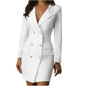 Momasggi Blazer Dress for Women Peak Lapel Double Breasted V-neck Dress Sexy Slim Thin Blazers Office Casual Outfits Mimarta