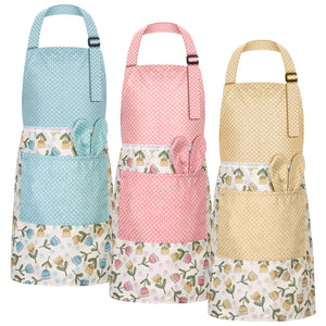 Auidy_6TXD Tulip Kids Apron Waterproof kids cooking aprons with Pockets Cute Floral Apron Adjustable Baking Bib Apron Kitchen Apron for Cooking Baking Painting and Gardening (L) Mimarta