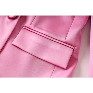 Fashionable Pink Satin Suit Jacket and Skirt Set Mimarta