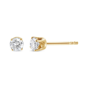 AGS Certified 14K Yellow Gold 1/2 cttw 4-Prong Set Brilliant Round-Cut Solitaire Diamond Push Back Stud Earrings (S-T Color, I1-I2 Clarity) Rieworkes