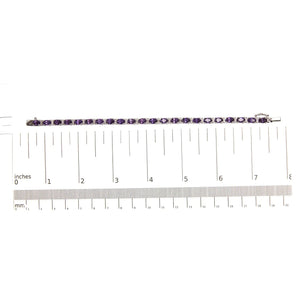 .925 Sterling Silver 9 1/2 Cttw Alternating Oval Amethyst and White Diamond Accent Link Tennis Bracelet (I - J Color, I3 Clarity) - 7.25" Inches - Rieworkes