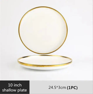 High-quality Matte Gilt Rim White Porcelain Dinner Tray Kitchen Plates Ceramic Tableware Food Dishes Rice Salad Noodles Bowl Rieworkes