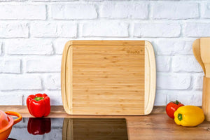 Large Wood Cutting Board for Kitchen 14x11 inch - Bamboo Chopping Board with Juice Groove - Wooden Serving Tray Rieworkes
