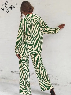 Loose Stripe Pants Set Elegant Long Sleeve Top Rieworkes