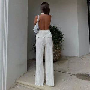 Elegant High Waist Wide Pants Set Rieworkes
