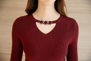 2020 Fall/Winter V-Neck Fitted Long Sleeve Sweater Mimarta