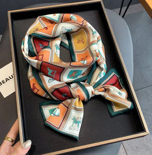 Luxury Plaid Skinny Silk Scarf and Hair Band Set Mimarta