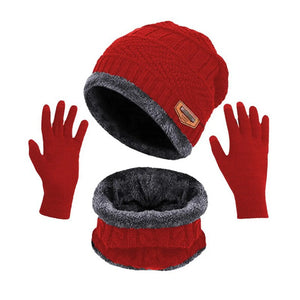 3Pcs Set Fashion Knitted Winter Hats with Gloves Mimarta