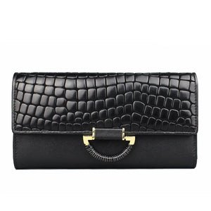 Genuine Leather Women's Wallet: Large Capacity, 3 Fold, Luxury Snake Skin Design in Black Rieworkes