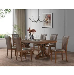 78.74 Rectangular Rubber Wood Dining Table For 6-8 With Wooden Trestle Pedestal Base,Mid Century Modern Kitchen Wooden Table Dinner Table For Dining Room, Living Room,OAK Rieworkes