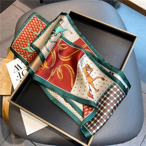 Luxury Plaid Skinny Silk Scarf and Hair Band Set Mimarta