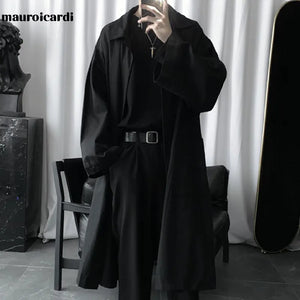 Mauroicardi Autumn Long Black Oversized Trench Coat Rieworkes