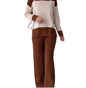 European And American Fashion Color Matching Top Loose All-match Wide Leg Pants Suit Women Rieworkes