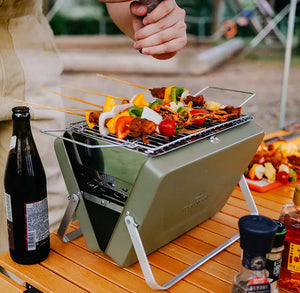 Portable Camping BBQ Folding Cooking Charcoal Coal Stainless Steel Grill Rieworkes