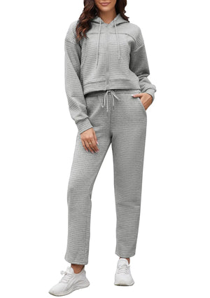Taurus Womens Sweatsuits 2 Piece Set Zip Up Cropped Hoodie Sweatshirt Drawstring Sweatpants Track Suits Two Piece Outfits with Pockets Grey XL Mimarta