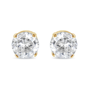 AGS Certified 14K Yellow Gold 1/2 cttw 4-Prong Set Brilliant Round-Cut Solitaire Diamond Push Back Stud Earrings (S-T Color, I1-I2 Clarity) Rieworkes