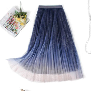 High-Waisted Pleated Skirt with Gradient Mesh Design Mimarta