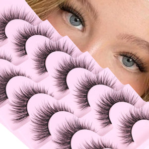 Lashes Wispy Natural False Eyelashes Mink Lashes 7 Pairs Cat Eye Lashes 3D Soft Lightweight Lashes Reusable Strip Lashes by EYDEVRO Wispy C Curl Rieworkes