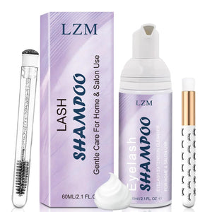 LZM Lash Shampoo Lash Cleaner - Lash Wash Cleaning kit for Cluster Lash/Eyelash Extensions Lash Bath Lash Cleanser Foam Lash Soap Lash Care Oil Free 60ml(3-IN-1 SHAMPOO KIT) Mimarta