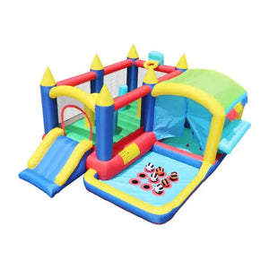 7-in-1 Inflatable Bounce House, Bouncy House With Ball Pit For Kids Indoor And Outdoor Party Family Fun, Obstacles, Toddler Jump Bounce Castle With Ball Pit For Birthday Party Gifts Rieworkes