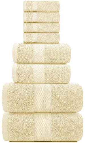 Luxury Beige Bath Towel Set 8 Pcs Combed Cotton Hotel Quality Absorbent Beige Rieworkes