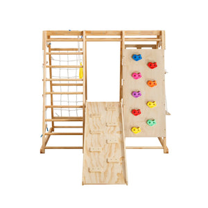 Toddler Indoor Wooden Gym 8-in-1 Indoor Playground Climbing Playset Rieworkes