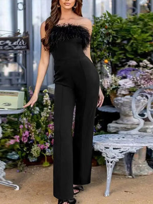 Women Sequined Feather-paneled Jumpsuit Rieworkes