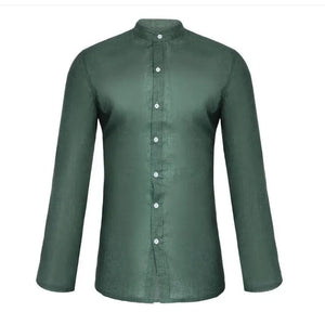 Solid Color Long Sleeve Button Stand Collar Men's Shirt Rieworkes