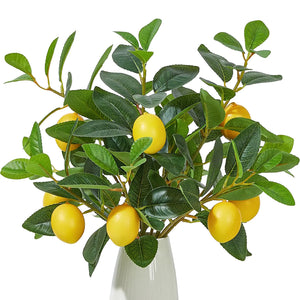 Heleze 3 Pcs Artificial Lemons Tree Branches - Faux Greenery Stems Realistic Lemon Branch with Lifelike Leaves Fake Lemon Plant for Home Dining Table Kitchen Decor 18 Inch Mimarta