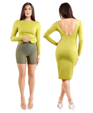 Popilush Shapewear Cocktail Dress Backless Shaper Dress with Built in Shapewear Long Sleeve Cocktail Dresses for Women Dark Green Mimarta