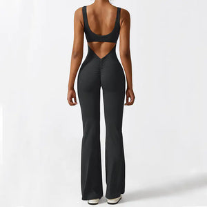 Women Sleeveless Flare Jumpsuits Fitness Yoga Long Pants Rieworkes
