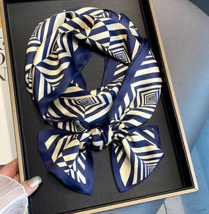 Luxury Plaid Skinny Silk Scarf and Hair Band Set Mimarta