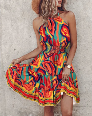 Summer Chic Halter Dress - European & American Print Rieworkes