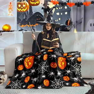 Wajade Spider Web Throw Blanket Halloween Black Blanket Halloween Spider Web Pumpkin Velvet Fleece for Sofa Bed Couch Chair Dorm 50" x 60" Mimarta