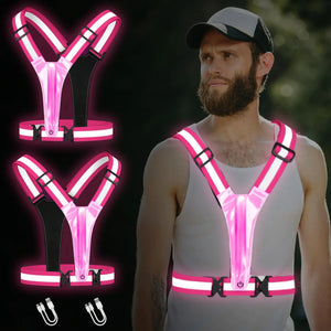 AXsinr LED Reflective Vest Running Gear Light Up Vest for Night High Visibility Running Vest for Biking Cycling Walking USB Rechargeable Adjustable Safety Gear for Men Women Kids Pink Mimarta