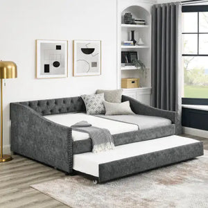 The Full-size Sofa Bed Features A Double-sized Upholstered Tufted Sofa Bed On Wheels Unavailable Platforms- Temu Rieworkes
