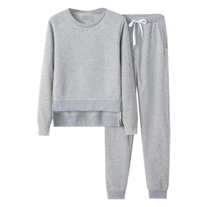 HICItro Sweatsuits for Women 2 PieceCrew Neck Long Sleeve Solid Sweatshirt Sweatpant Tracksuit Irregular Hem Pullover Outfit Grey_05 Medium Mimarta