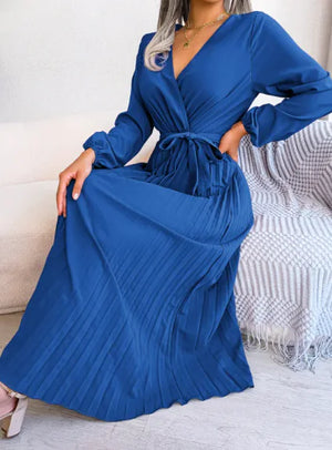 Elegant Cross Pleated Maxi Dress Rieworkes