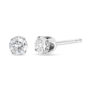 AGS Certified 14K White Gold 1.0 Cttw 4-Prong Set Brilliant Round-Cut Solitaire Diamond Push Back Stud Earrings (E-F Color, SI2-I1 Clarity) Rieworkes