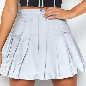Reflective Pleated Skirt with Zipper for Women Mimarta