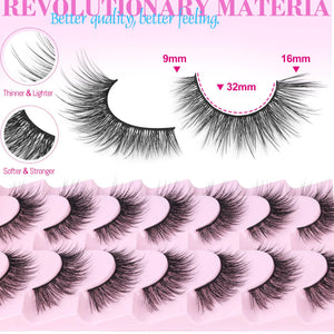 Lashes Wispy Natural False Eyelashes Mink Lashes 7 Pairs Cat Eye Lashes 3D Soft Lightweight Lashes Reusable Strip Lashes by EYDEVRO Wispy C Curl Rieworkes