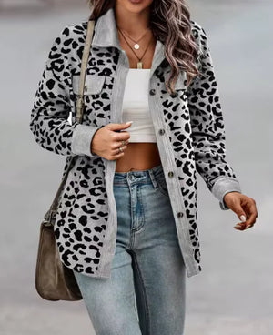 Chic Leopard Print Long Sleeve Jacket for Women Rieworkes