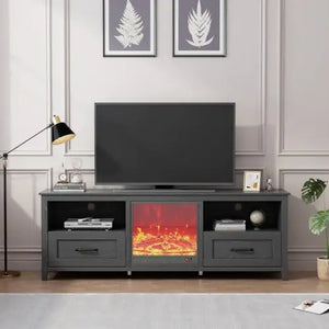 70.08 Inch Length Black TV Stand For Living Room And Bedroom, With 2 Drawers And 4 High-Capacity Storage Compartment,Suitable For Fireplace Rieworkes