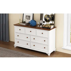 Wooden Captain Seven-Drawer Dresser For Bedroom, Living Room, Kids' Room, White Walnut Rieworkes