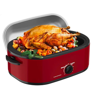 18 Quart Roaster Oven with Self-Basting Lid Turkey Roaster Oven with Defrost & Warm Function Adjustable Temperature Electric Roaster Oven With Removable Pan & Rack Stainless Steel Red Mimarta