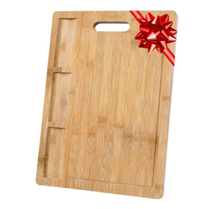 Extra Large Bamboo Cutting Board - 17x12.5 inch Wood Cutting Board for Meat, Cheese, Veggies - Wood Serving Tray with Juice Groove and 3 Compartments Rieworkes