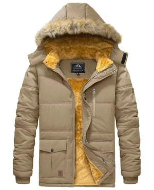 BIYLACLESEN Winter Casual Flannel Jackets for Men Winter Outdoor Jacket for Men Winter Hooded Jackets for Men Windproof Warm Jacket Khaki Mimarta